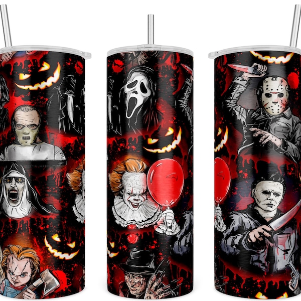 20 oz Skinny Tumbler Design Sublimation Horror Seamless Instant Digital Png Download Scary Halloween Template