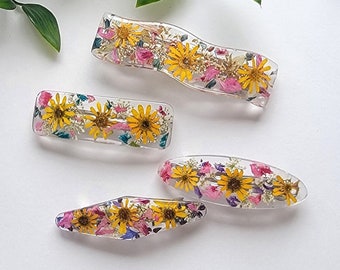 Barrette en vraie fleur naturelle, pince à cheveux en résine, fait à la main, clip à cheveux en fleur séchée, accessoire à cheveux, mariage