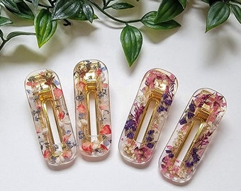 Real natural dried flower hair barrette, resin flower hair clip, long hair accessory, wedding flower barrette, handmade flower jewelry