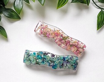 Hair barrette in real natural dried flower, French resin clip for long hair, hair accessory, wedding hair clip, handmade, flower jewelry