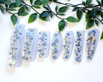 Real natural dried flower hair barrette, French barrette for thick hair, forget-me-not, wedding, long hair accessory, hair flower accessory