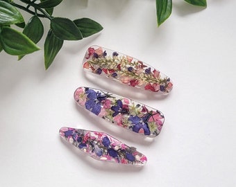 Real natural dried flower hair barrette, resin hair clip, long hair accessory, wedding barrette, handmade flower hair clip, flower jewelry