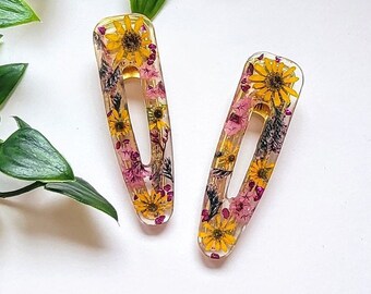 2 Real natural dried flower hair clips, resin hair clip, long hair accessory, handmade hair clips, fashion hair accessory, wedding barrette