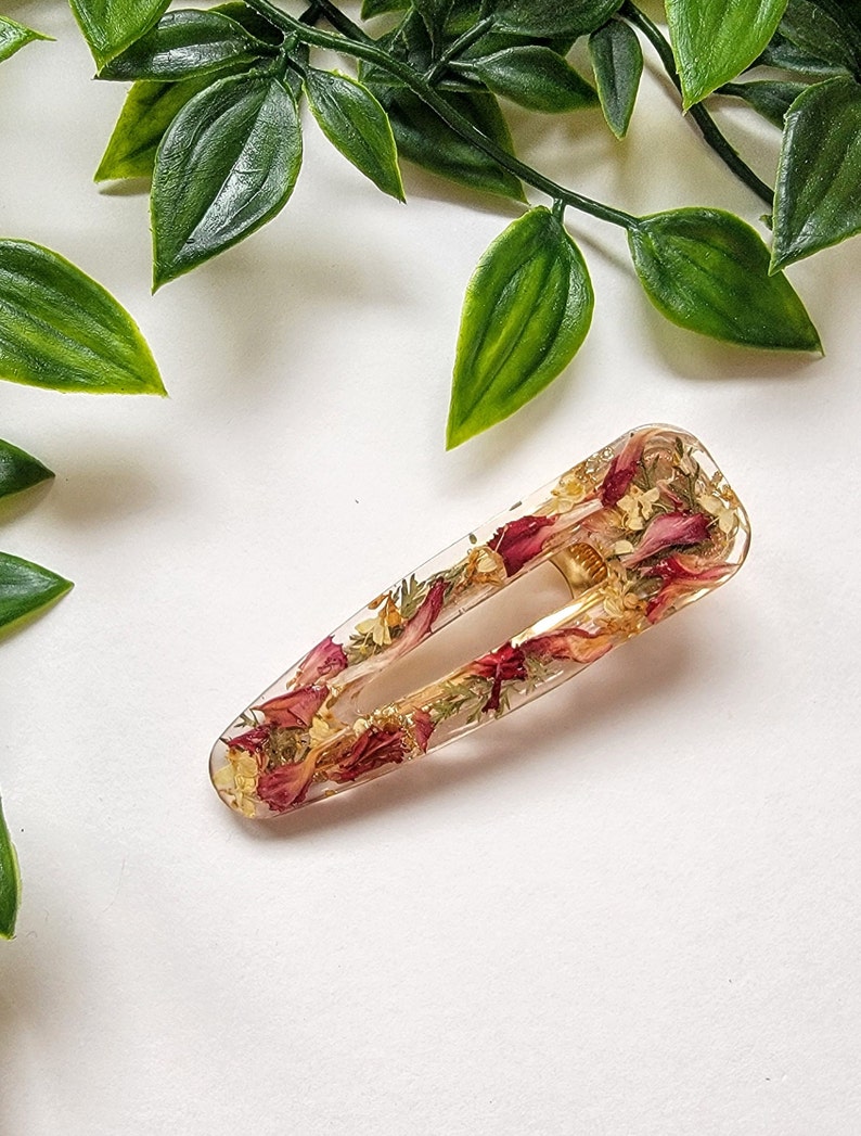 Real natural dried flower hair clip, resin hair clip, long hair accessory, handmade hair clips, fashion hair accessory, wedding barrette image 2