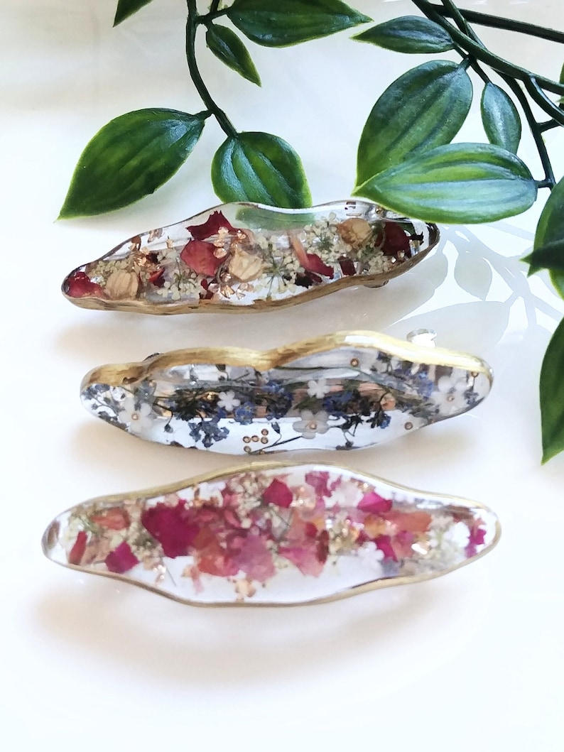 Real Natural Dried Flower Resin Hair Barrette Hair Clip Long Etsy