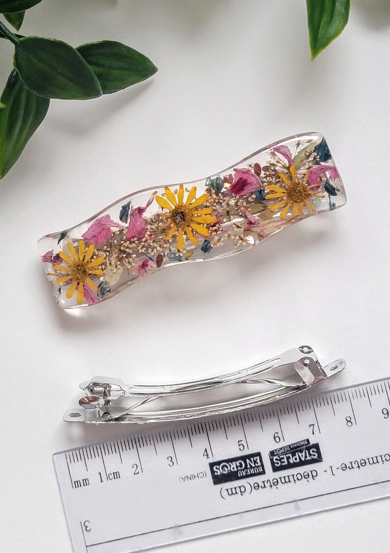 Real natural flower hair clip, Handmade flower hair barrette, resin hair clip, fashion hair accessory, gift for women, wedding hair clip image 4