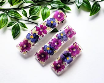 Real natural flower barrette, resin hair clip, dried flower hair clip, forget-me-not, wedding, long hair accessory, handmade jewelry, boho