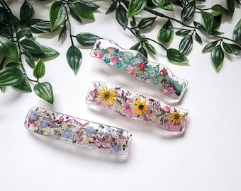 Hair barrette in real natural dried flower, French resin clip for long hair, hair accessory, wedding hair clip, handmade, flower jewelry