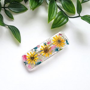 Real natural flower hair clip, Handmade flower hair barrette, resin hair clip, fashion hair accessory, gift for women, wedding hair clip Medium rectangle