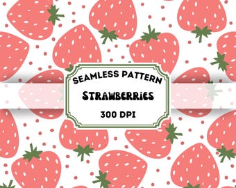 Strawberry Seamless Pattern: Cottagecore Digital Paper (300 DPI PNG File)