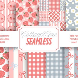 Grandmillennial Strawberry Seamless Pattern, Strawberry Digital Paper, Cottage Core Seamless File, Summer Digital Paper, Scrapbook Paper png