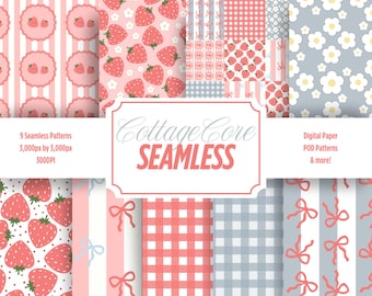Strawberry Seamless Pattern: Cottagecore Digital Paper (300 DPI PNG File)