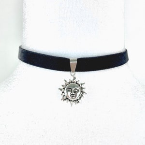 Sun Charm Black Velvet Choker Necklace by Free Spirit Fashion 12-15.5 inches 90s Whimsigoth Fairygrunge Inspired