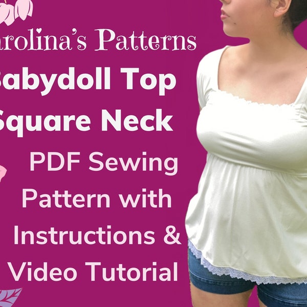 Babydoll Top Square Neck pdf Sewing Pattern XS-XL with Instructions - Instant Download - Letter Print & AO Print Available