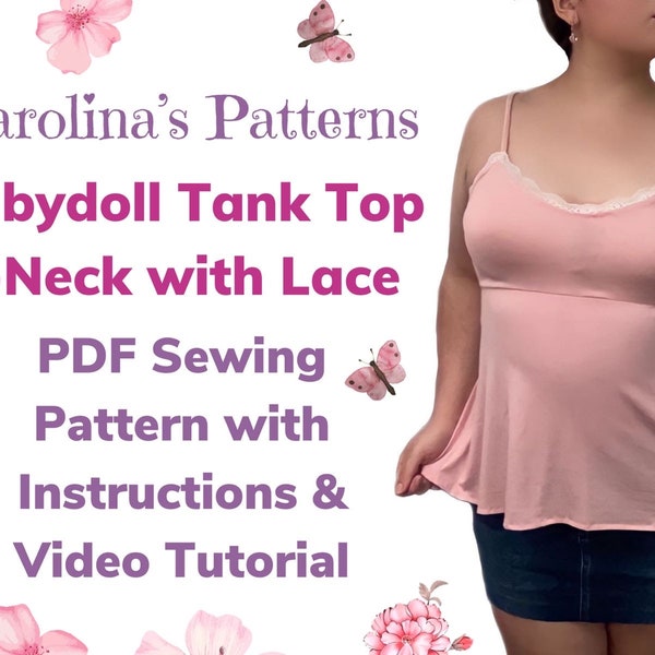 Babydoll Tank Top V-Neck with Lace pdf Sewing Pattern XS-XL with Instructions - Instant Download - Letter Print & AO Print Available