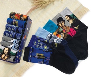 Famous Paintings with Artistic Colorful Patterns Socks Box 6 PCS Funy Socks FREE Shipping