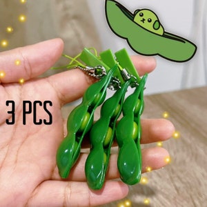 Cute Peas in a Pod Pack / 3 Edamame Keychain Fidgets / Soybean fidget Keychains / Stress Relief toys /ADHD toys/ Sensory toys/ Pea pod charm