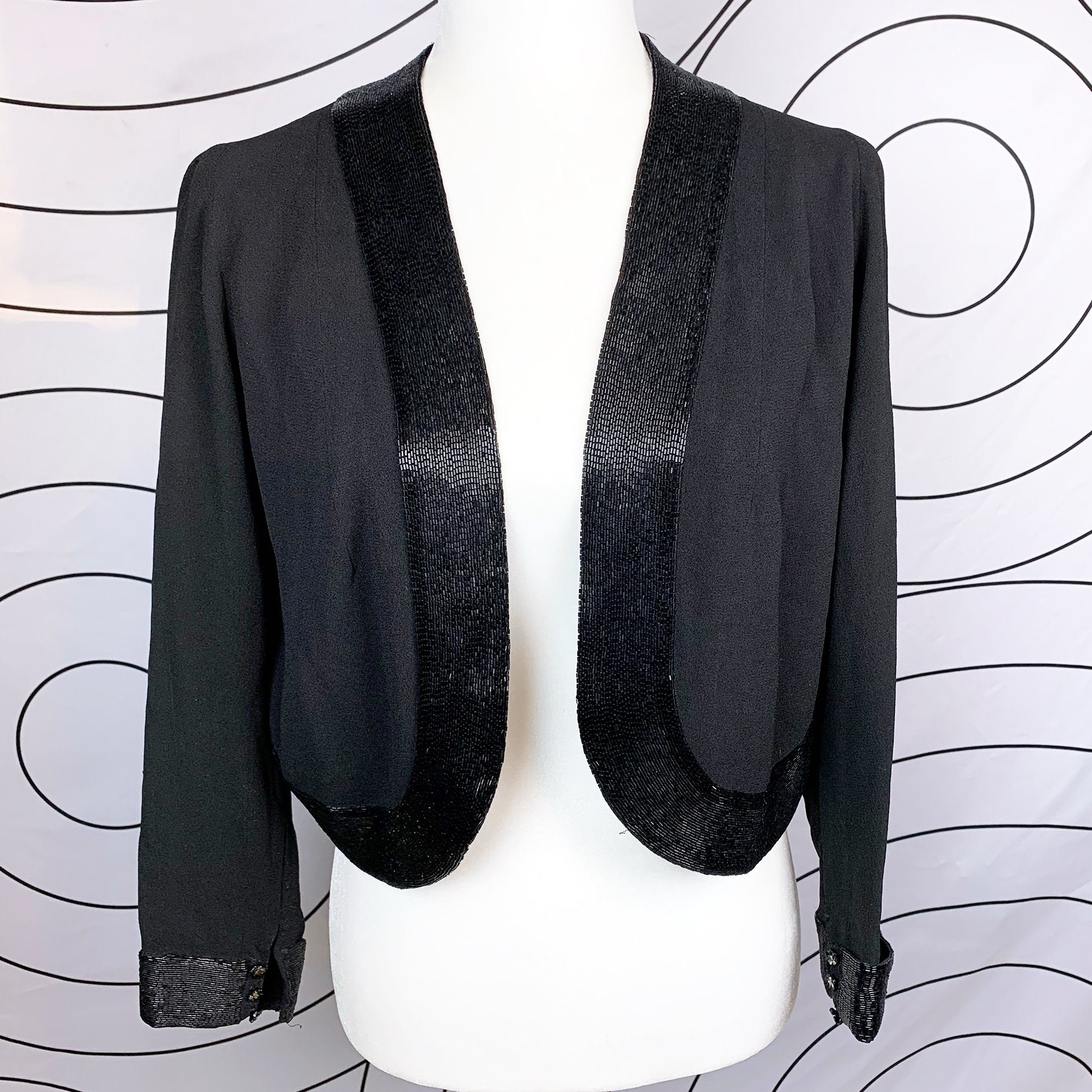 50s Crepe De Chine Bolero W/ Beading 