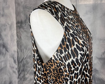 Vintage 60s Vanity Fair Leopard Print Jagged Hem Nightgown Nightie Shift, Size 36/Medium