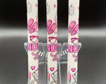 Penna in gel epossidico glitterato Pink Nurse Life