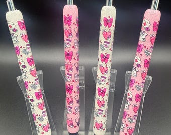 Penna in gel epossidico glitterato Pink Bows and Scrubs