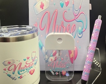 Regali per la settimana degli infermieri - Regalo per la settimana degli infermieri - Porta quaderno, penna, bicchiere e porta gel igienizzante personalizzati
