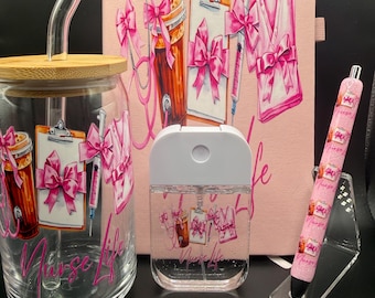 Regali per la settimana degli infermieri - Regalo per la settimana degli infermieri - Porta quaderno, penna, bicchiere e porta gel igienizzante personalizzati
