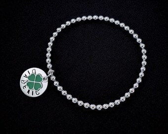 Medical Alert Bracelet – 6mm Stainless Steel Beads, Stamped Disc & Lucky Clover Charm