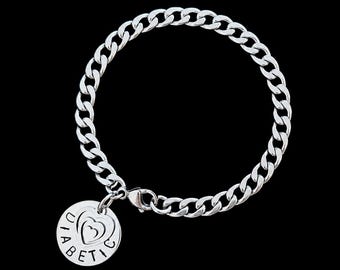 Medical Alert Bracelet: Stainless Steel Curb Chain, Engraved Disc & Heart Charm Many Choices