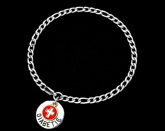 Stainless Steel Medical Alert Bracelet: Figaro Chain Stamped Disc, Medical Charm Many Choices