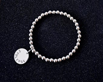 Stainless Steel Medical Alert Bracelet: 6mm Beads Stamped Disc, SOS Warning Many Choices