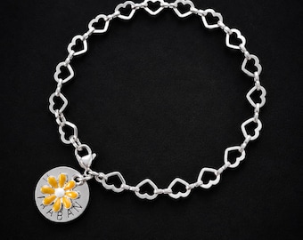 Medical Alert Bracelet  Stainless Steel Chain Disc & Flower Made to Keep You Safe and Look Lovely