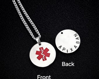 Medical Alert Necklace: Stainless Steel SOS ID, Custom Engraved Many Choices