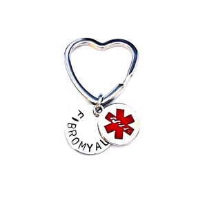 Medical Alert Heart Keyring: Stamped SOS ID Tag Many Choices