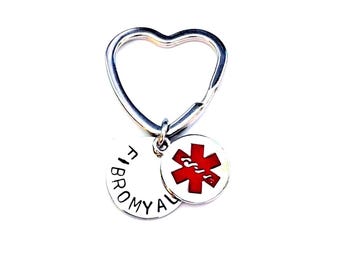 Medical Alert Heart Keyring: Stamped SOS ID Tag Many Choices
