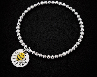 Medical Alert Bracelet – 6mm Stainless Steel Beads, Stamped Disc & Cute Bee Charm