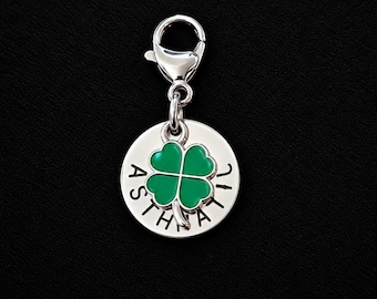 Medical Alert Key Ring Hand Stamped  SOS Disc  Lucky Four Leaf Clover Charm Many Medical Choices