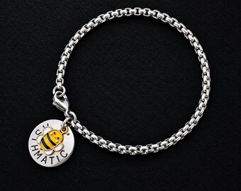 Stainless Steel Medical Alert Bracelet: Box Chain Stamped Disc & Cute Bee Charm Many Choices