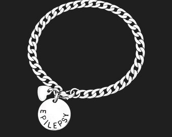 Medical Alert Bracelet: Stainless Steel Curb Chain, Engraved Disc & Heart Charm Many Choices