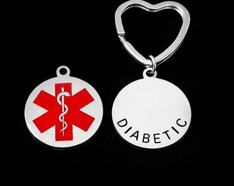 Medical Alert SOS Keyring:  Stainless Steel Stamped Disc on 30mm Keyring Many Conditions Available