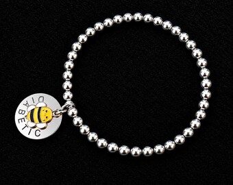 Medical Alert Bracelet – 5mm Stainless Steel Beads, Stamped Disc & Cute Bee Charm