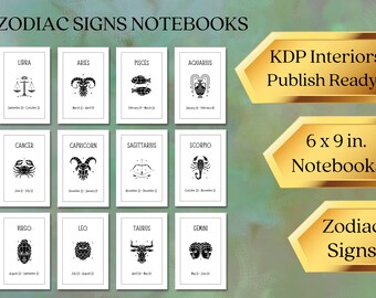 Zodiac Signs | KDP Interior Download | Notebook or Journal | Lined Paper | 12 Books | 100 Pages | Size 6x9