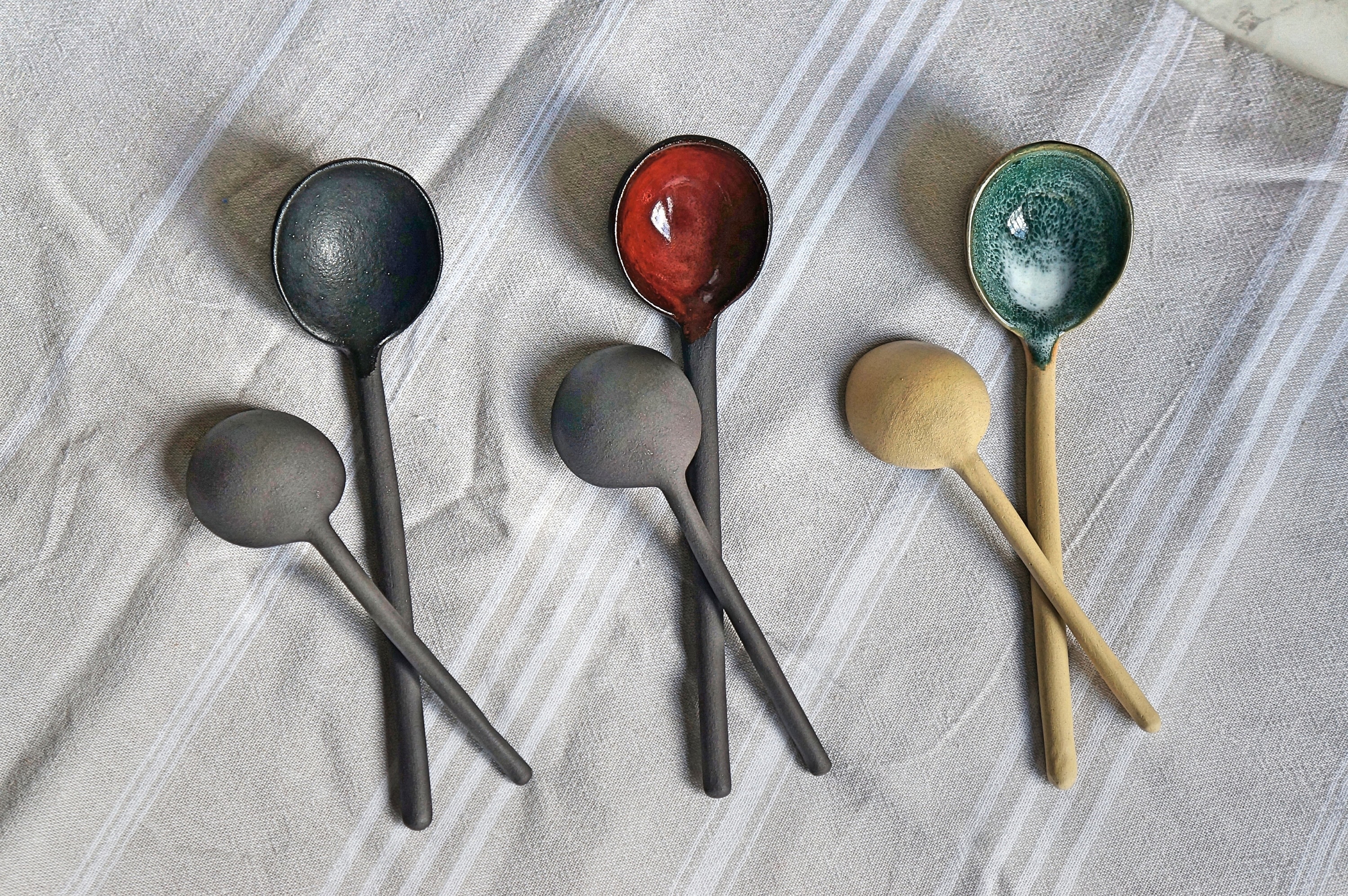 Handmade Ceramic Spoons Set: Black Stoneware Serving Spoons, Kitchen ...