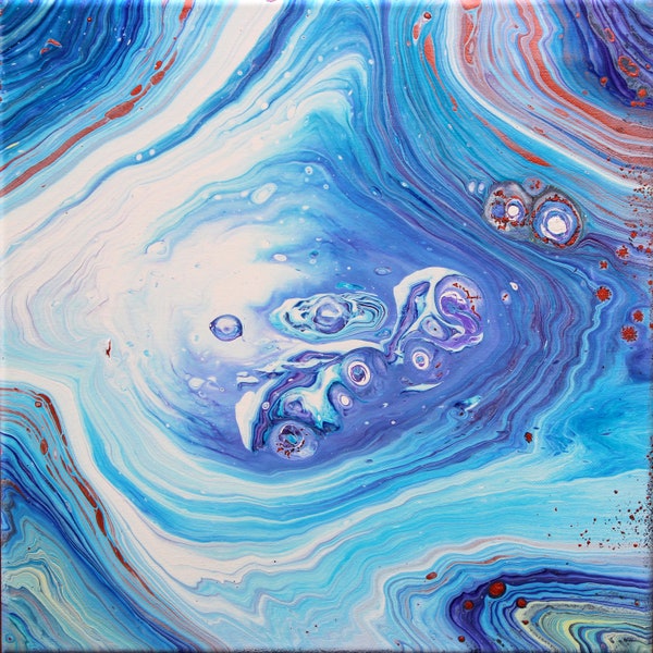 PHASE SHIFTING- Acrylic pour painting, Fluid art, Cosmic, Celestial, Original art, Space art, Psychedelic, 14X14", Poetry, Blue, Purple