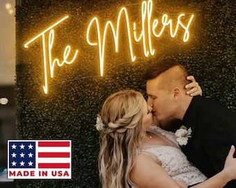 Letrero de neón LED personalizado para bodas/ Letrero de pared LED con apellido personalizado para recepción, decoración para parejas, fondo de recepción romántica, regalo personalizado