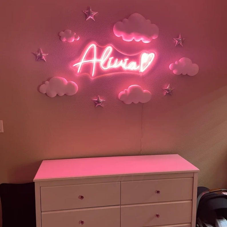 Custom Name For Kids Bedroom, Neon Sign Custom, Kids Desk Decor, Gifts Gor Kids, Home Decor, Bedroom Decor, Family Name Sign Kids Room Decor image 3