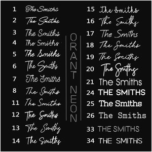 May include: A black and white image with the text "The Smiths" repeated multiple times in different fonts and sizes. The text is arranged in two columns with the word "ORANT NEON" vertically in between the columns.