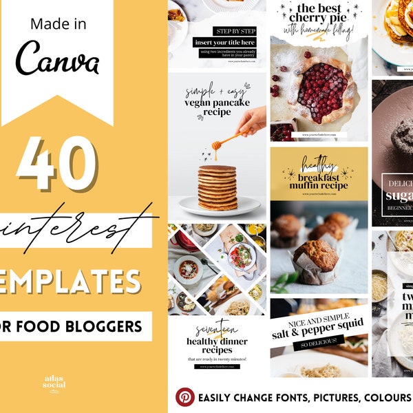 Modèles d'épingles Pinterest de blogueur culinaire pour Canva