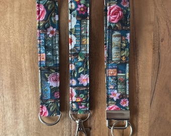 Floral Book Stack Wristlet Keychain | Cottagecore Literary Accessory