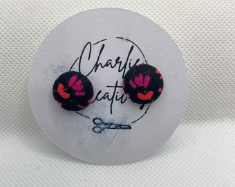 Floral Handmade 15mm Fabric Stud Earrings with Surgical Steel Posts